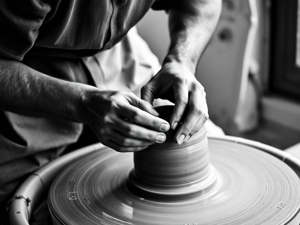 An artisan working at a pottery wheel